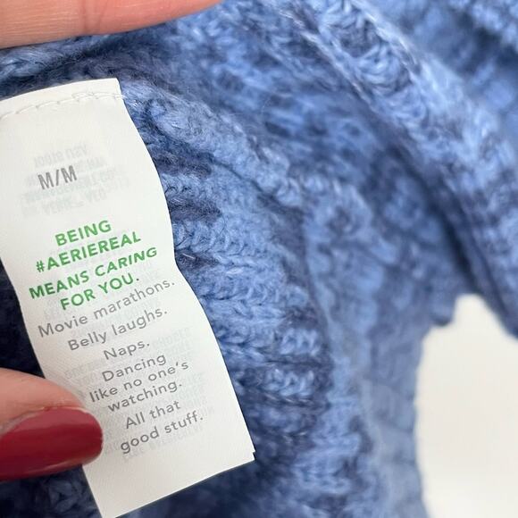 Aerie Womens Quarter Zip Pullover Sweater Medium Blue Loungewear Cozy Soft - Picture 8 of 10